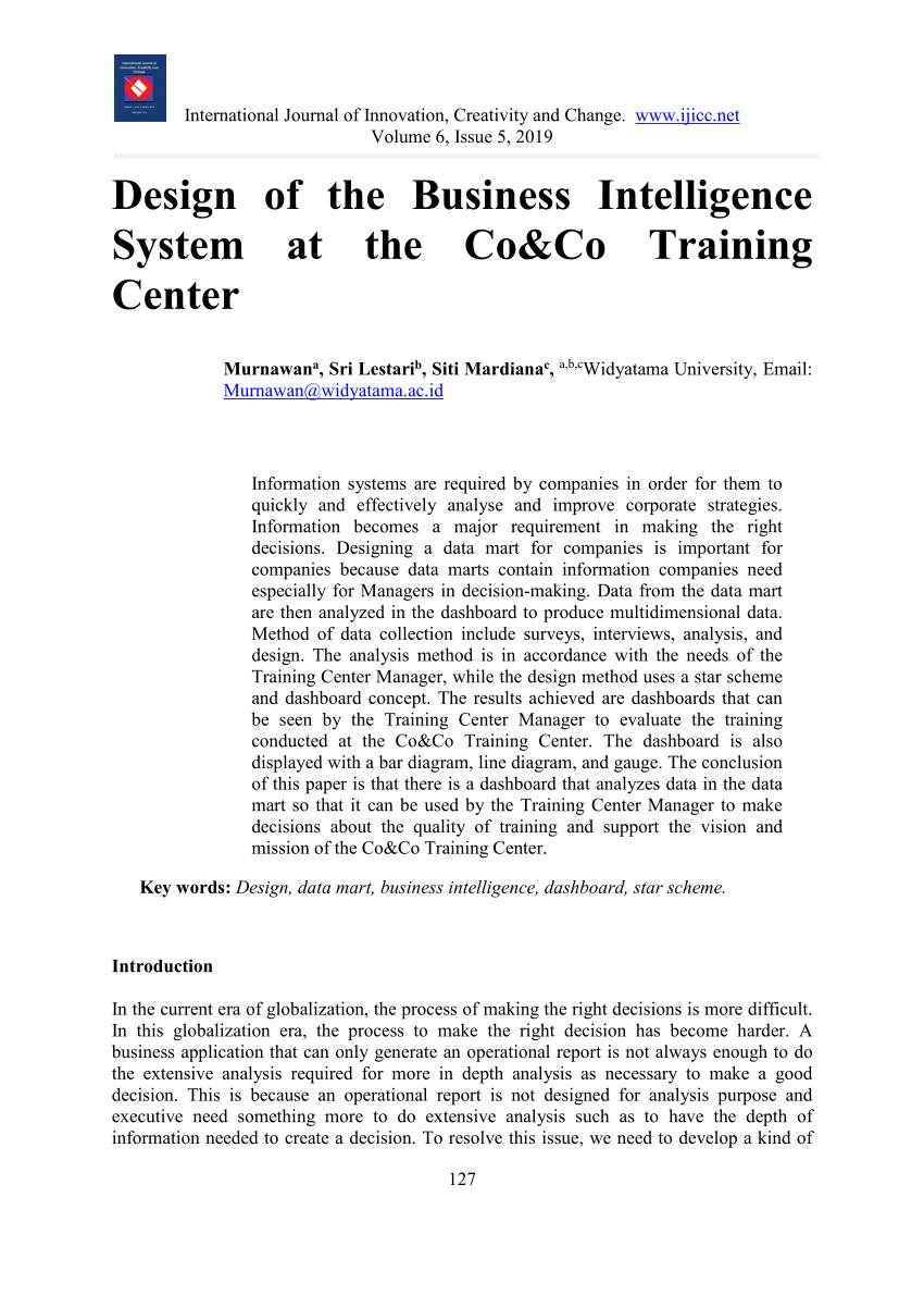 Pdf Design Of The Business Intelligence System At The Co Co Training Center