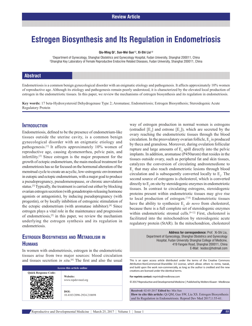 Pdf Estrogen Biosynthesis And Its Regulation In Endometriosis 7646