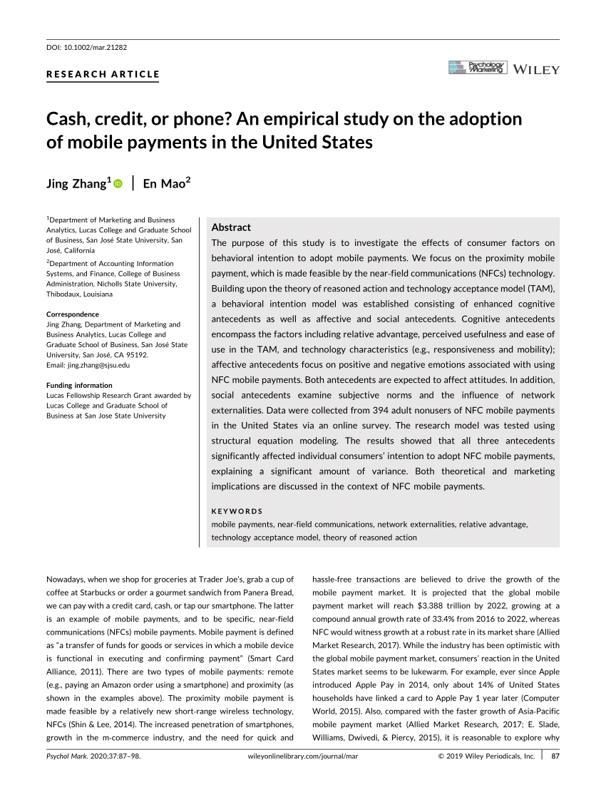 research articles on mobile payments