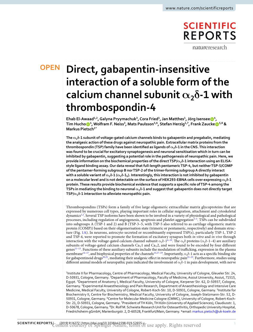 PDF) Direct, gabapentin-insensitive interaction of a soluble form ...