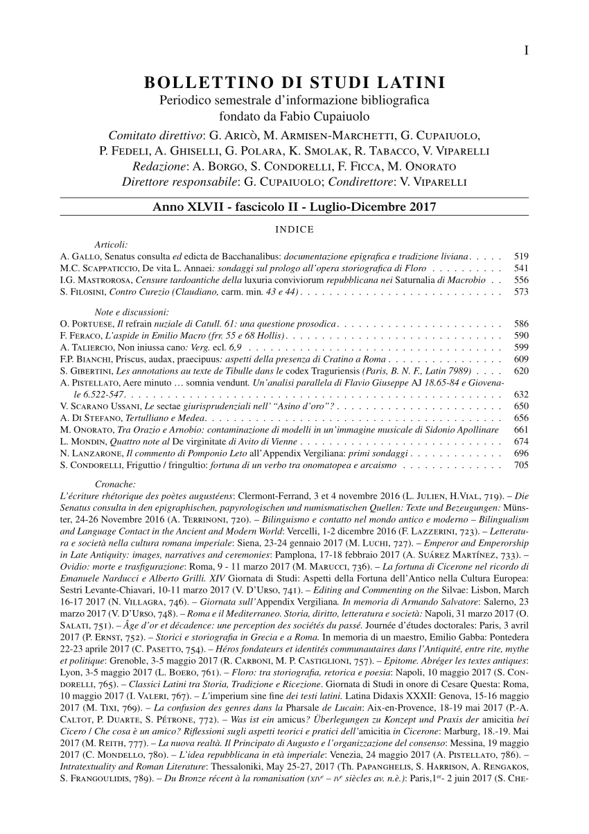 Pdf Bollettino Di Studi Latini Periodico Semestrale D Informazione Bibliogra Ca Fondato Da Fabio Cupaiuolo Anno Xlvii Fascicolo Ii Luglio Dicembre 17