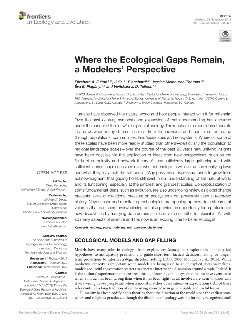 PDF) Where the Ecological Gaps Remain, a Modelers' Perspective