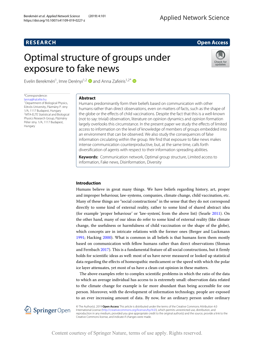 Pdf Optimal Structure Of Groups Under Exposure To Fake News