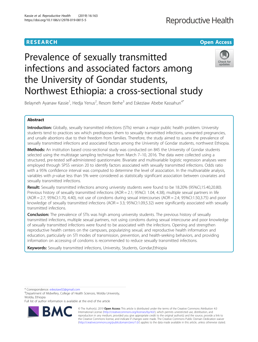 Pdf Prevalence Of Sexually Transmitted Infections And Associated Factors Among The University 2670