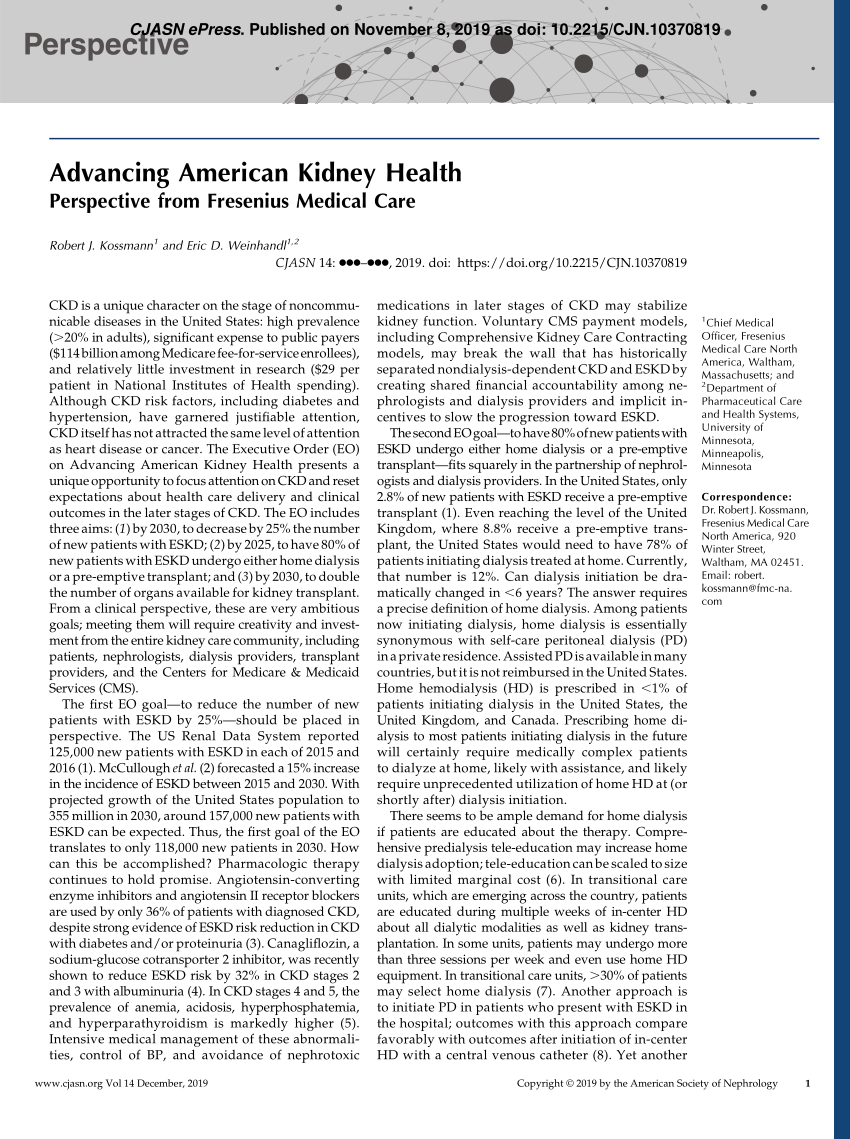 Pdf Advancing American Kidney Health Perspective From Fresenius