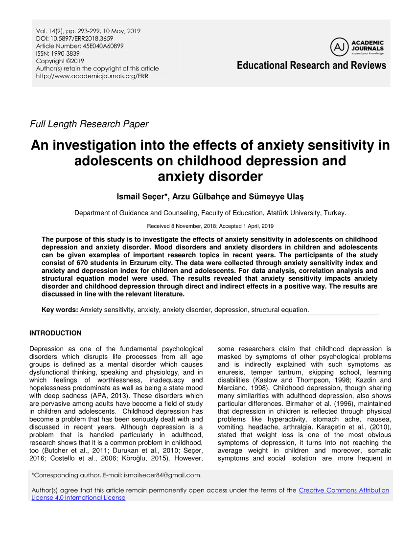 research article on anxiety