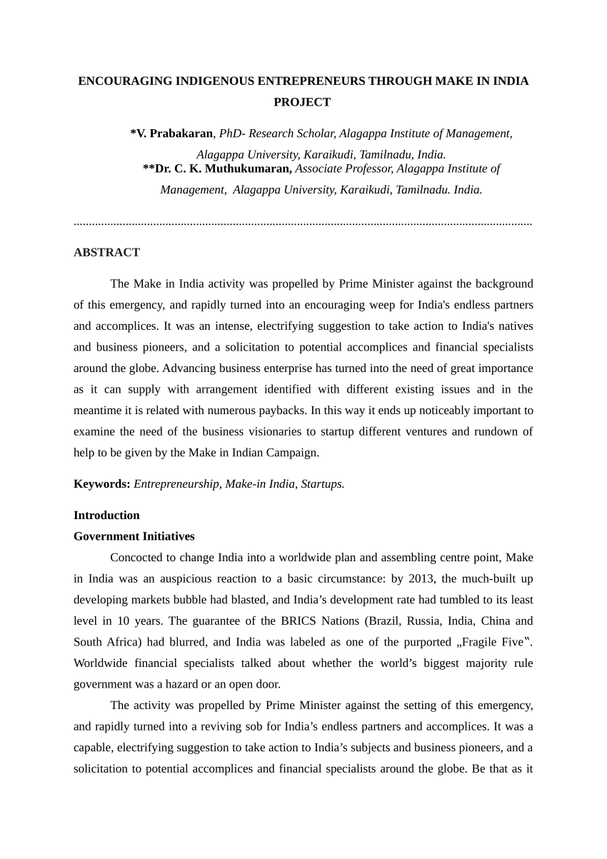 research paper on make in india