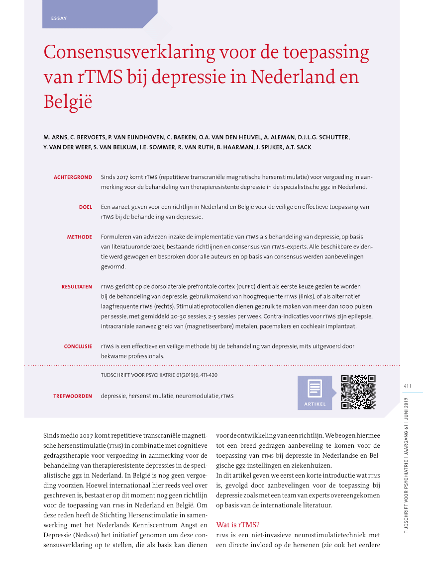 iets matchmaker Systematisch PDF) Consensusverklaring voor de toepassing van rTMS bij depressie in  Nederland en België