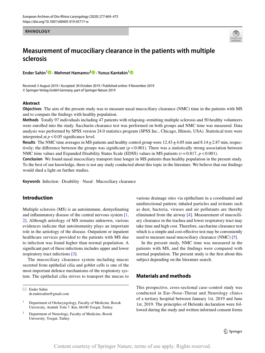 Measurement of mucociliary clearance in the patients with multiple  