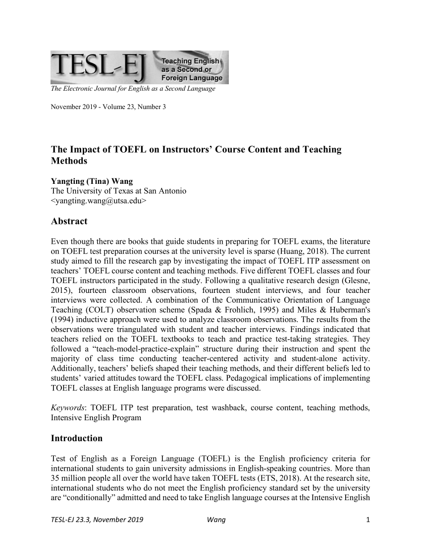 (PDF) The Impact of TOEFL on Instructors Course Content and Teaching