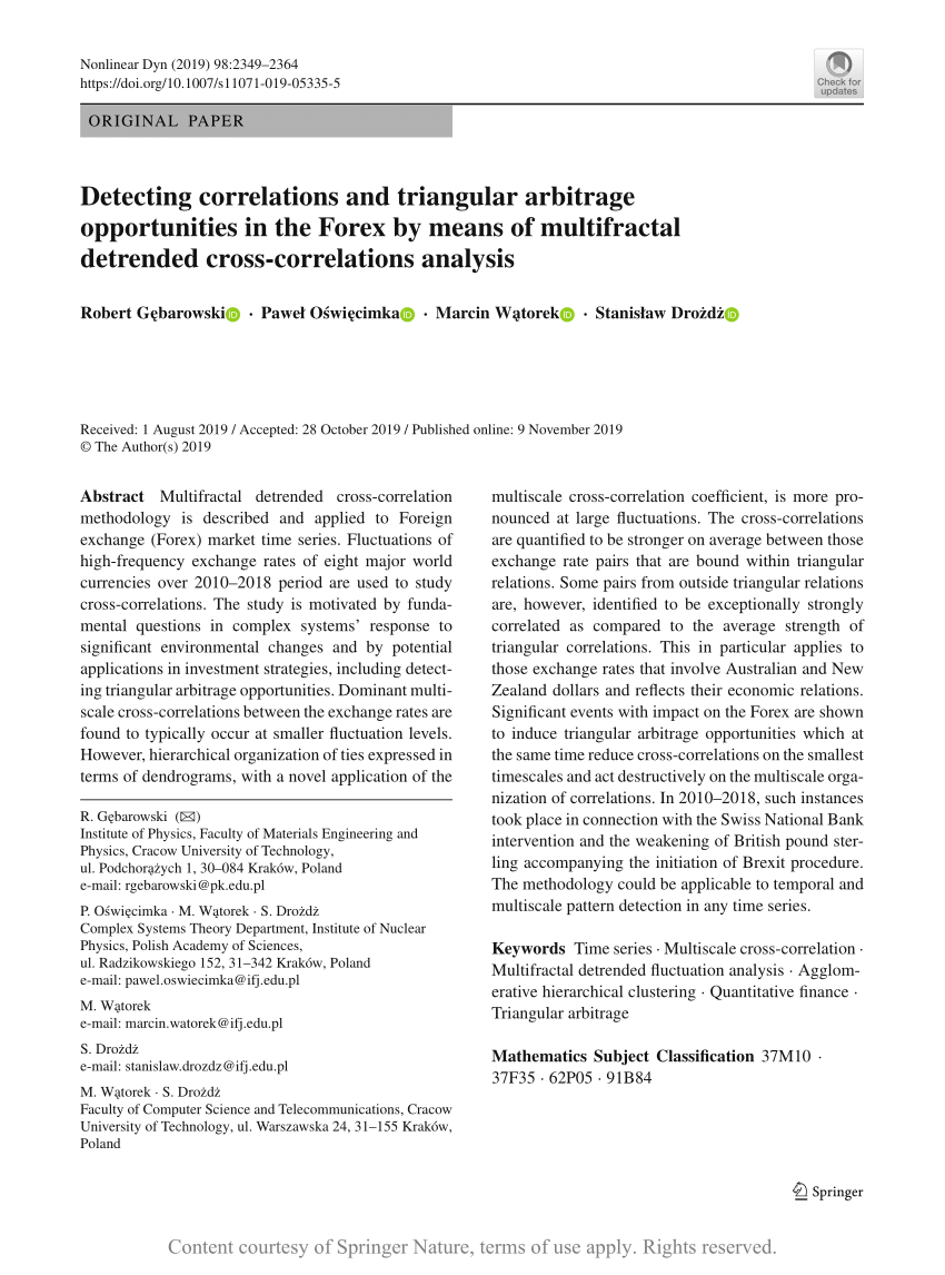 Forex Pk Rate Pdf Detecting Correlations And Triangular Arbitrage Opportunities In The Forex By Means Of Multifractal Detrended Cross Correlations Analysis