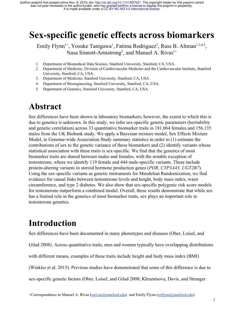 Pdf Sex Specific Genetic Effects Across Biomarkers 0280