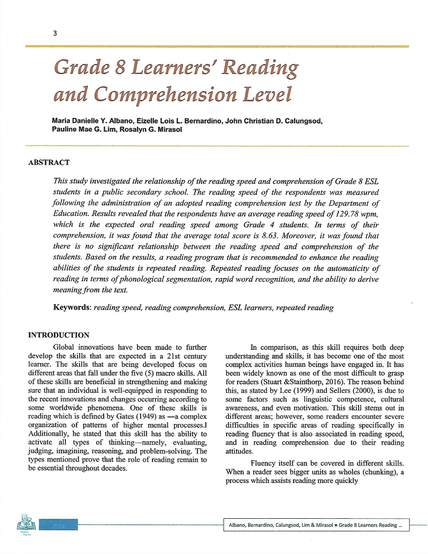 reading comprehension research papers