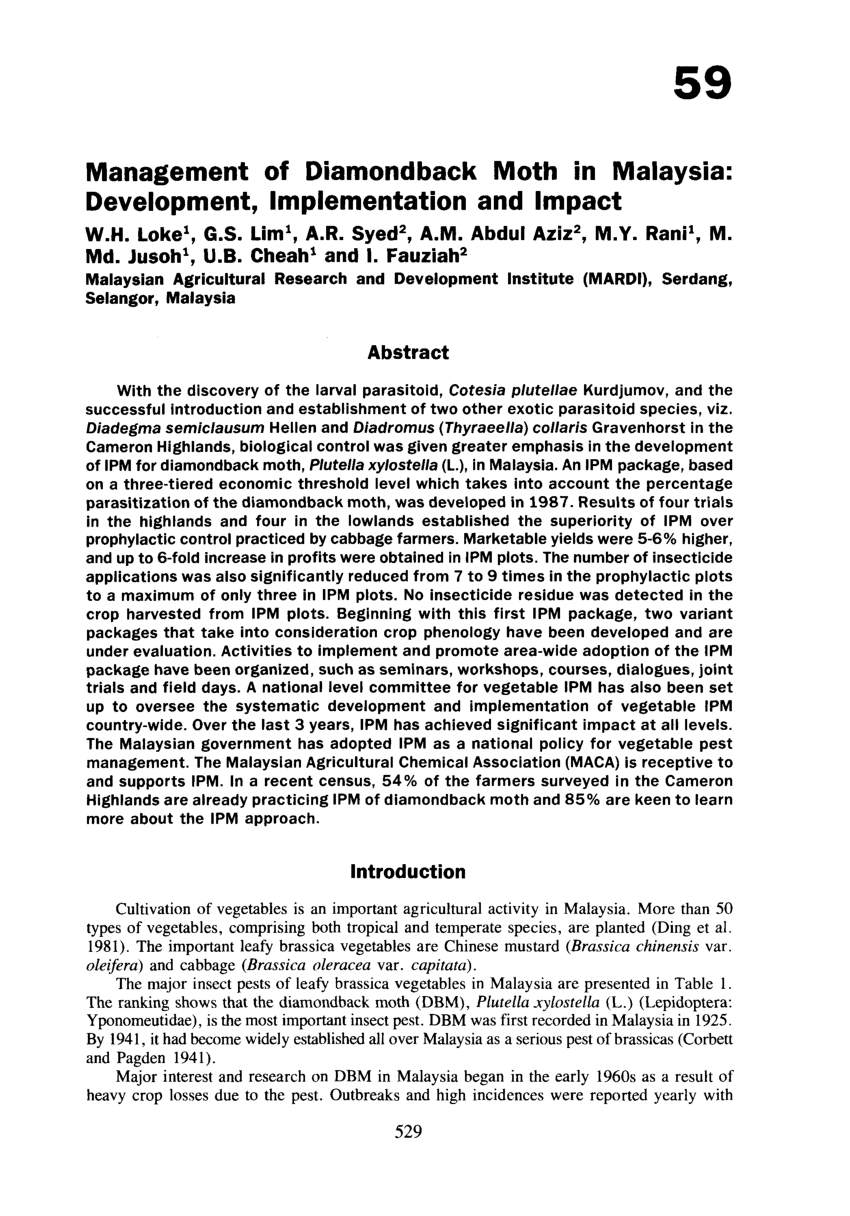 Diamondback Moth Research Paper