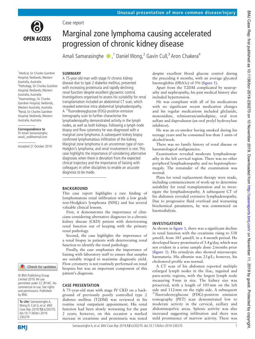 Pdf Marginal Zone Lymphoma Causing Accelerated Progression Of