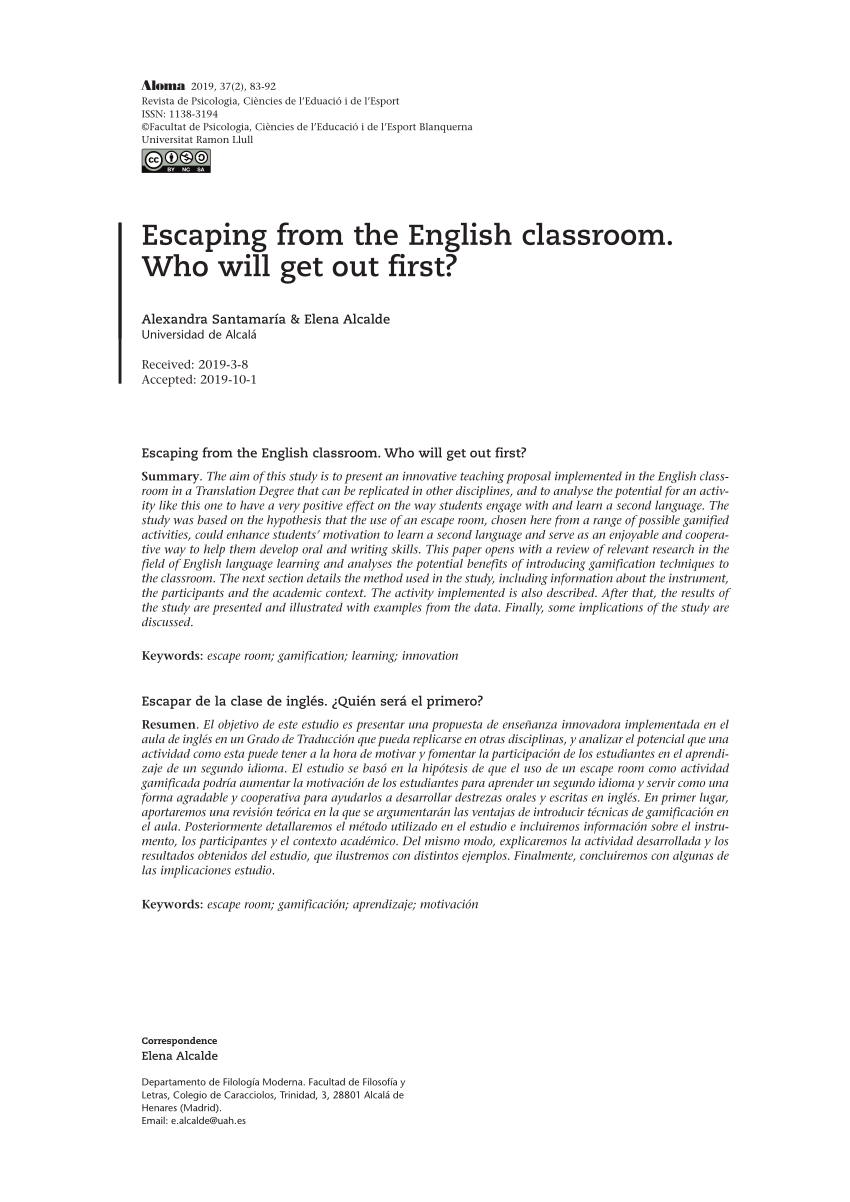 Pdf Escaping From The English Classroom Who Will Get Out First