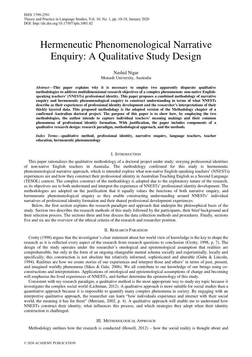 Pdf Hermeneutic Phenomenological Narrative Enquiry A Qualitative Study Design