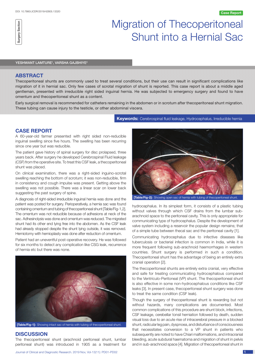 PDF) Migration of Thecoperitoneal Shunt into a Hernial Sac