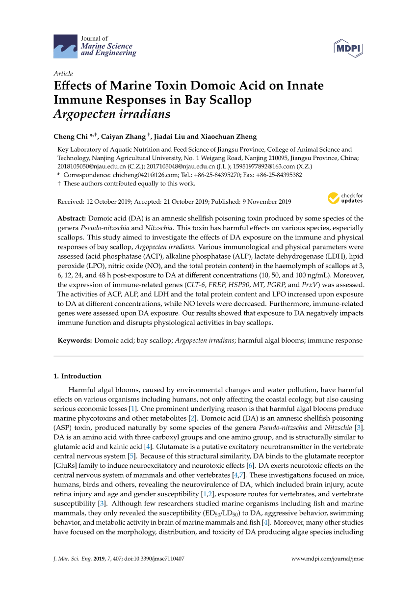 (PDF) Effects of Marine Toxin Domoic Acid on Innate Immune Responses in