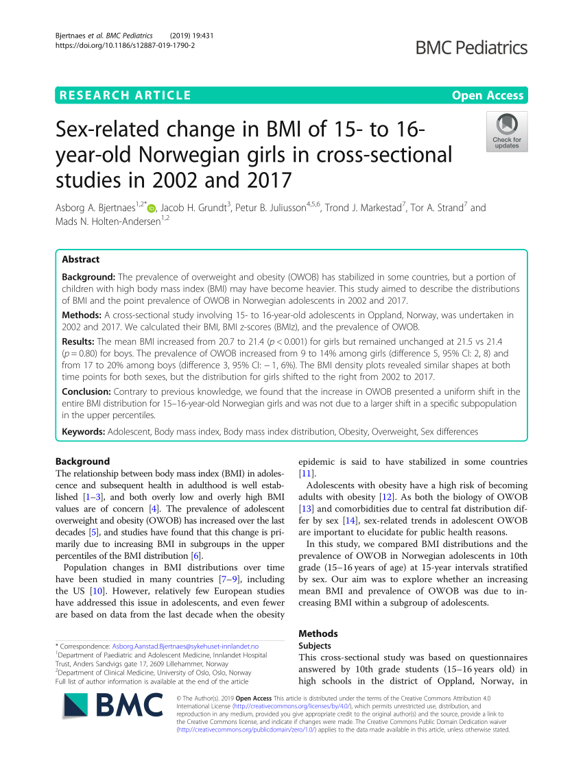 PDF) Sex-related change in BMI of 15- to 16-year-old Norwegian girls in  cross-sectional studies in 2002 and 2017