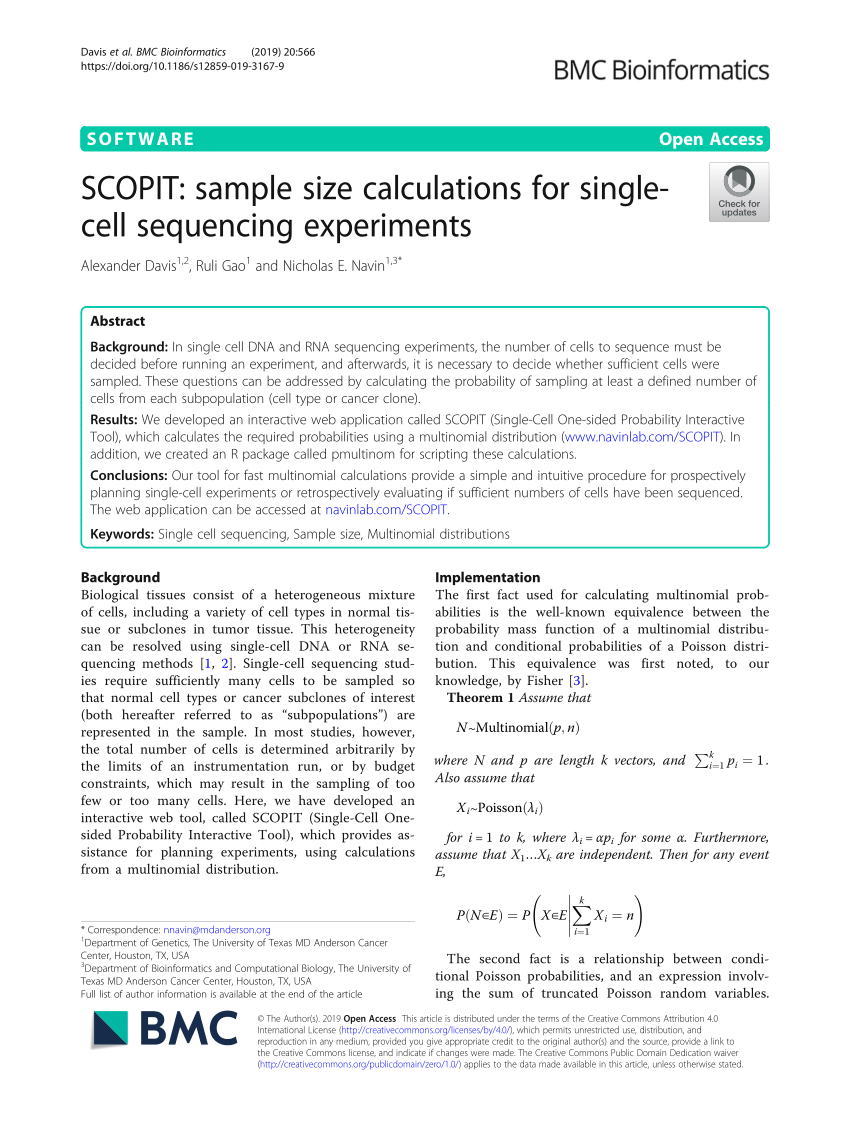 Pdf Scopit Sample Size Calculations For Single Cell Sequencing Experiments