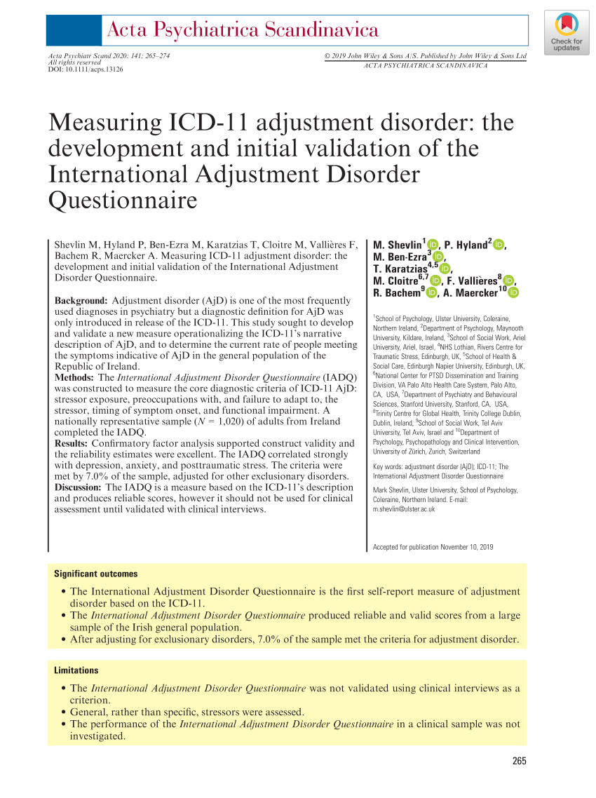 Pdf Measuring Icd11 Adjustment Disorder The Development And Initial Validation Of The International Adjustment Disorder Questionnaire