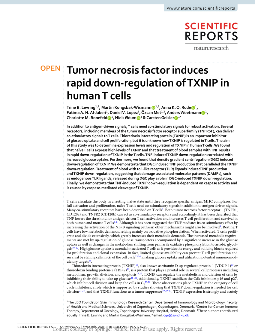 PDF) necrosis factor induces rapid down-regulation of TXNIP T