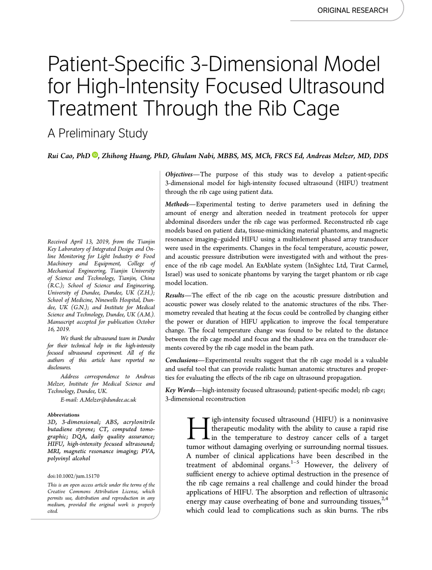 Pdf Patient‐specific 3‐dimensional Model For High‐intensity Focused Ultrasound Treatment 2990
