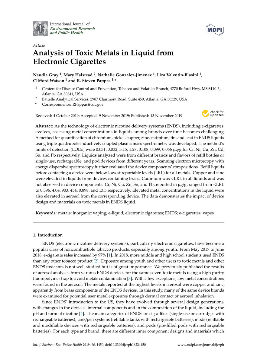 PDF Analysis of Toxic Metals in Liquid from Electronic Cigarettes