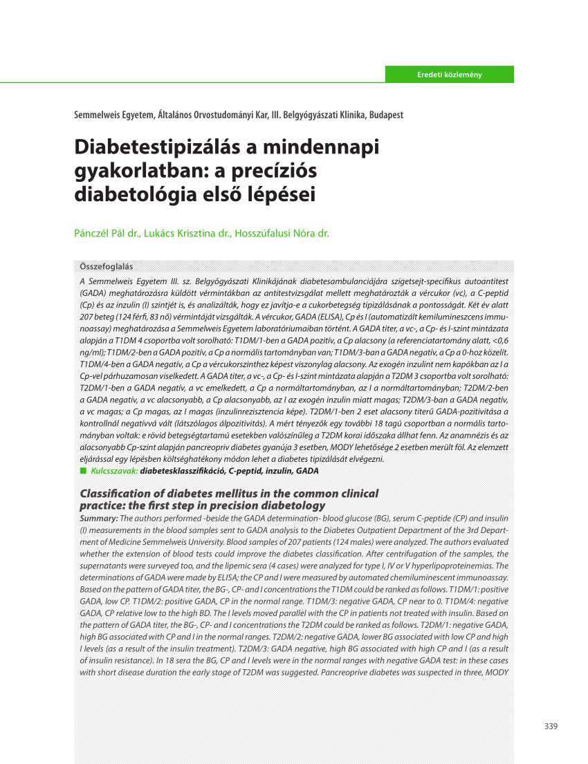 nem diabetes mellitus etiológiájában patogenézisében klinikán kezelés