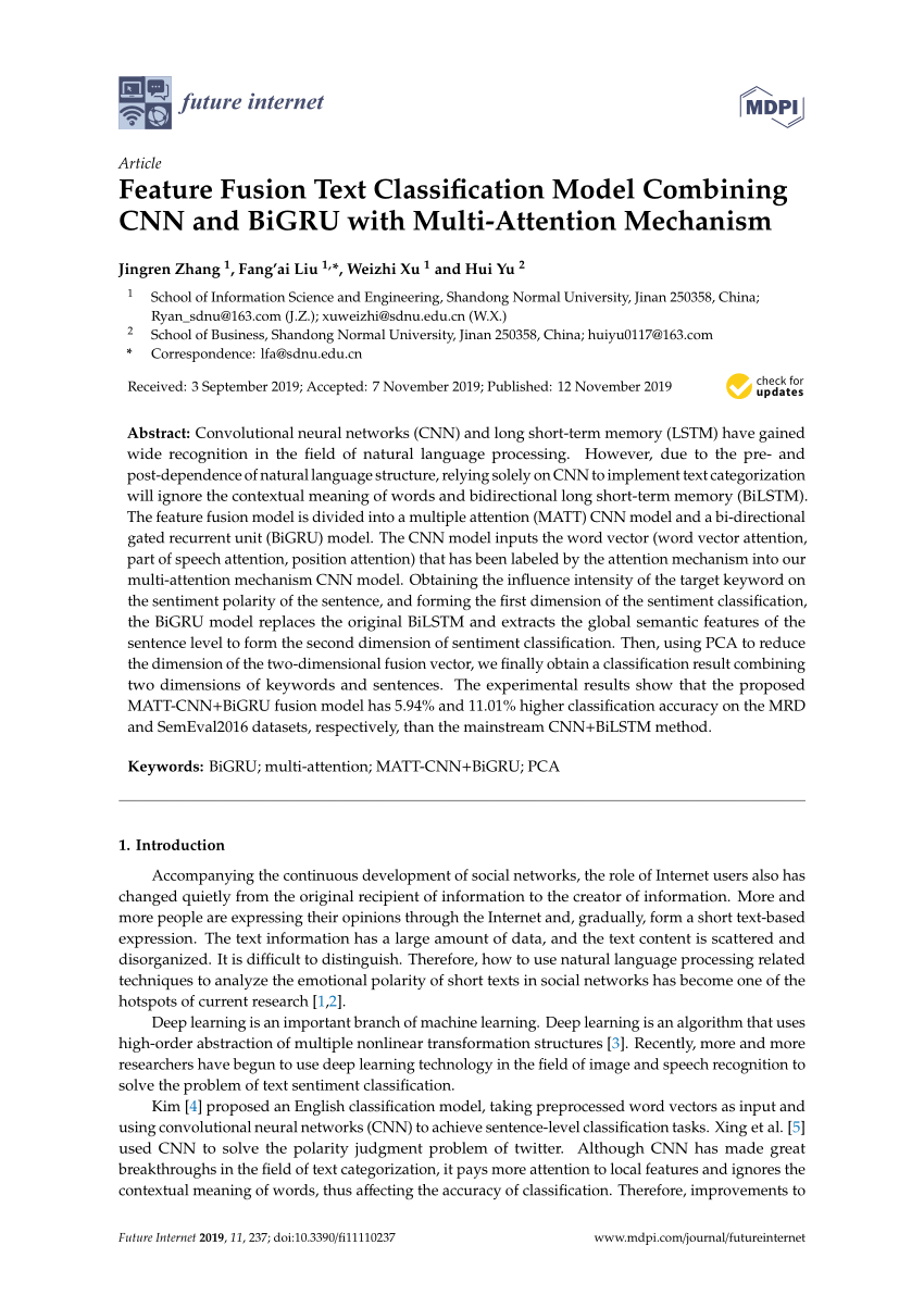 Pdf Feature Fusion Text Classification Model Combining Cnn And Bigru With Multi Attention Mechanism