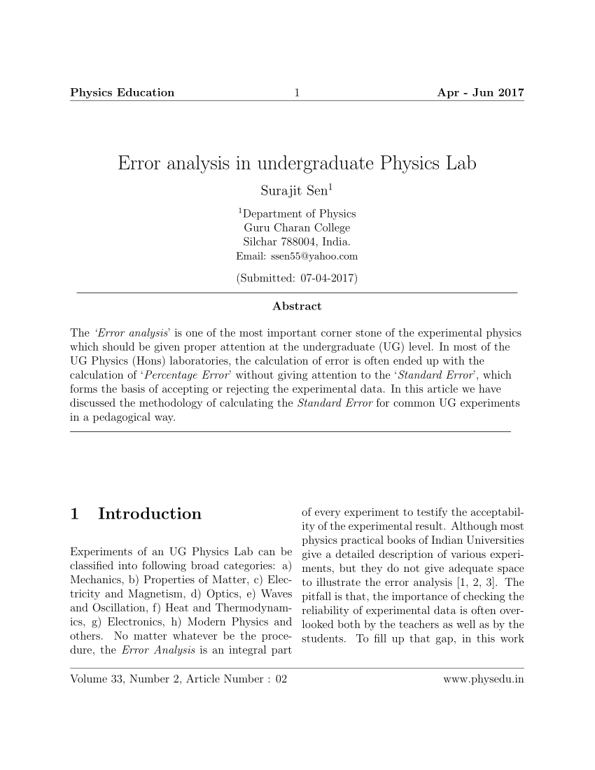 error analysis in physics experiments