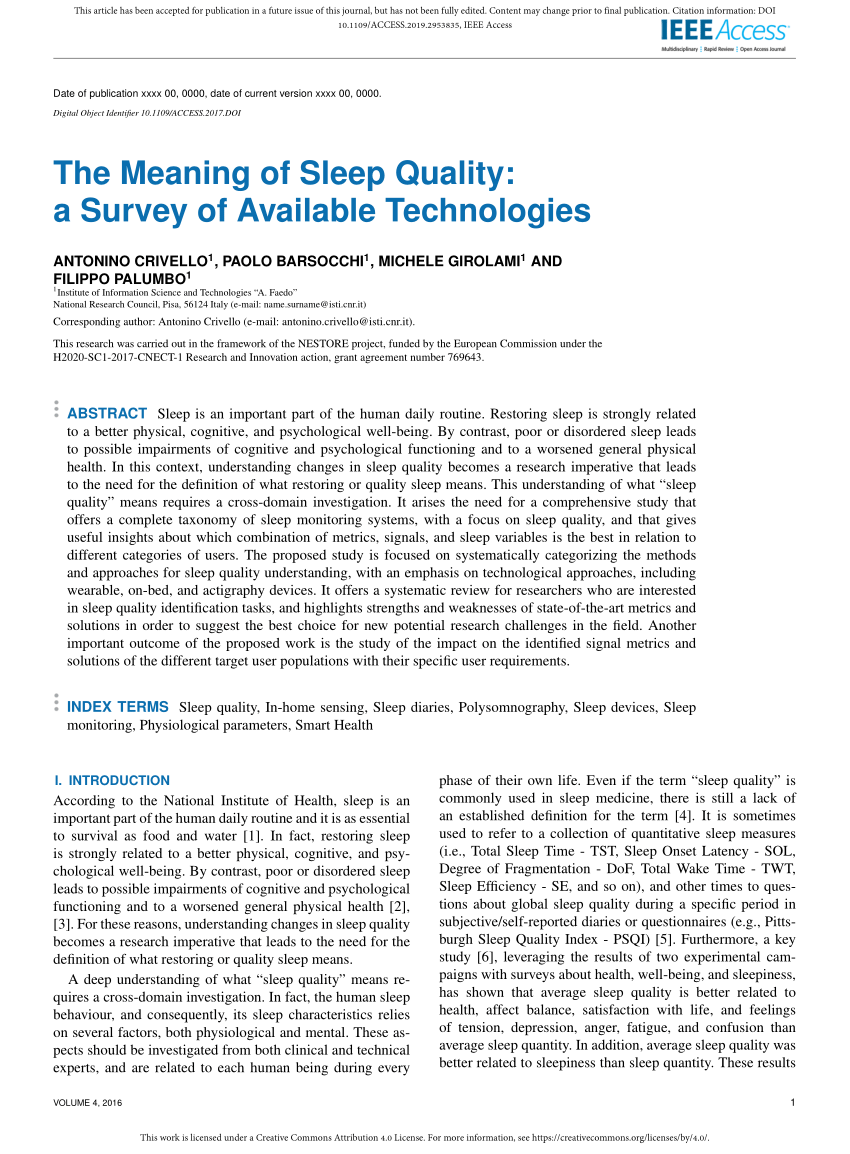 Pdf The Meaning Of Sleep Quality A Survey Of Available Technologies