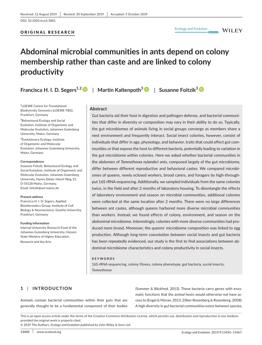 PDF) Abdominal microbial communities in ants depend on colony