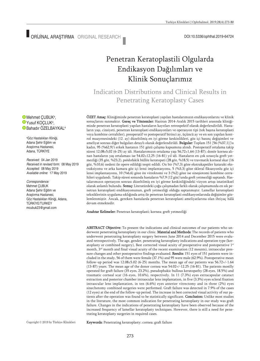 Pdf Indication Distributions And Clinical Results In Penetrating Keratoplasty Caces