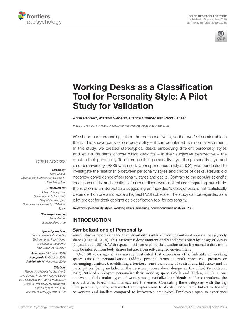 Pdf Working Desks As A Classification Tool For Personality Style
