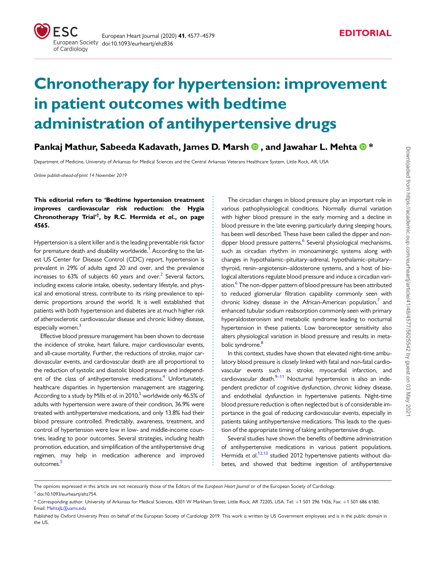 Pdf Chronotherapy For Hypertension Improvement In Patient Outcomes