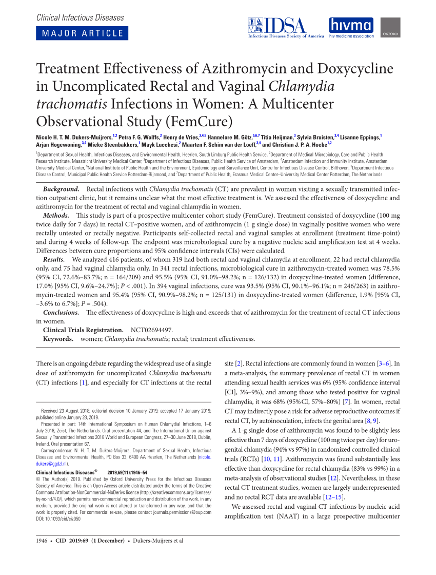 Pdf Treatment Effectiveness Of Azithromycin And Doxycycline In