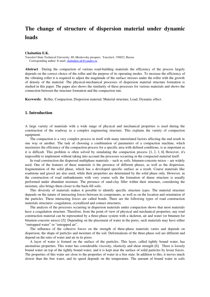 (PDF) Change of Structure of Dispersion Material Under Dynamic Loads