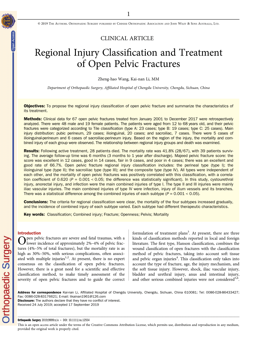 (PDF) Regional Injury Classification and Treatment of Open Pelvic Fractures