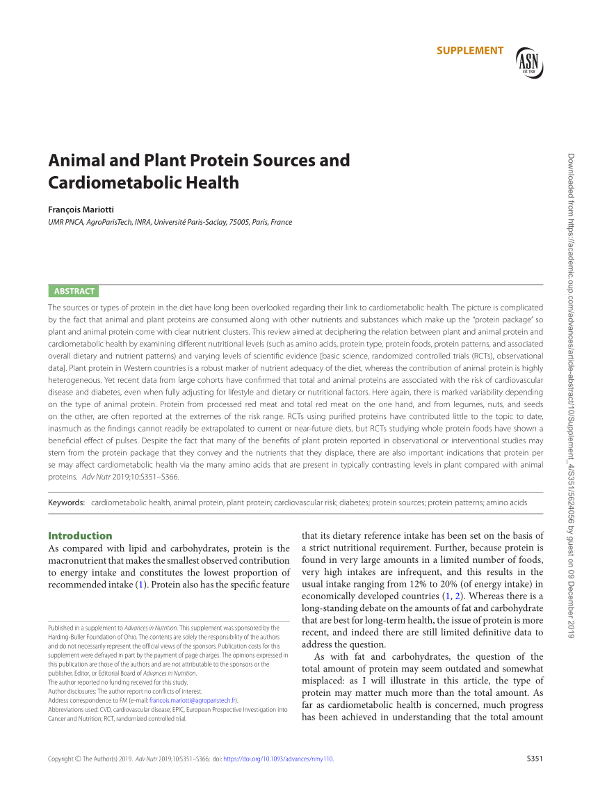 Pdf Animal And Plant Protein Sources And Cardiometabolic Health