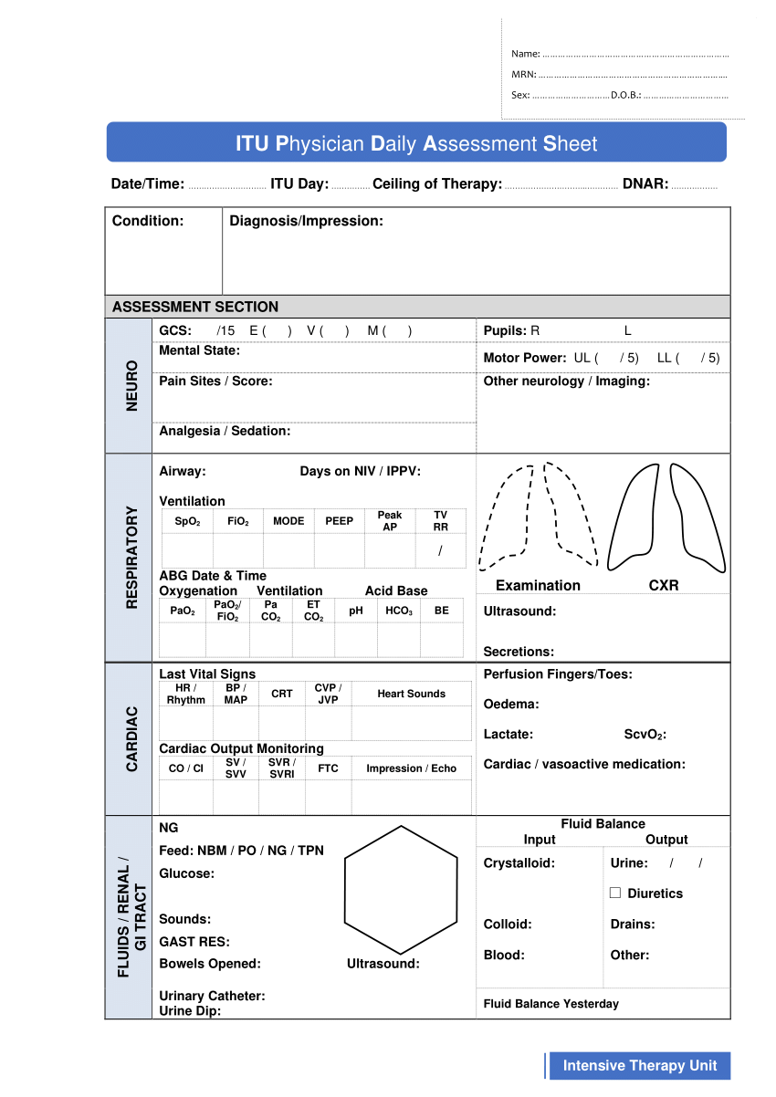 PDF) Daily assessment sheet for patients in the intensive therapy unit For Icu Daily Progress Note Template