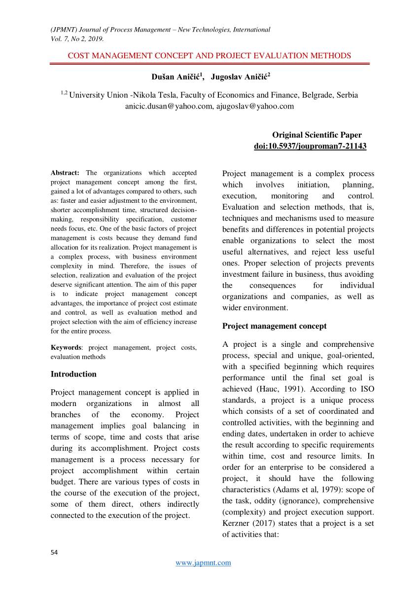 research paper about cost management