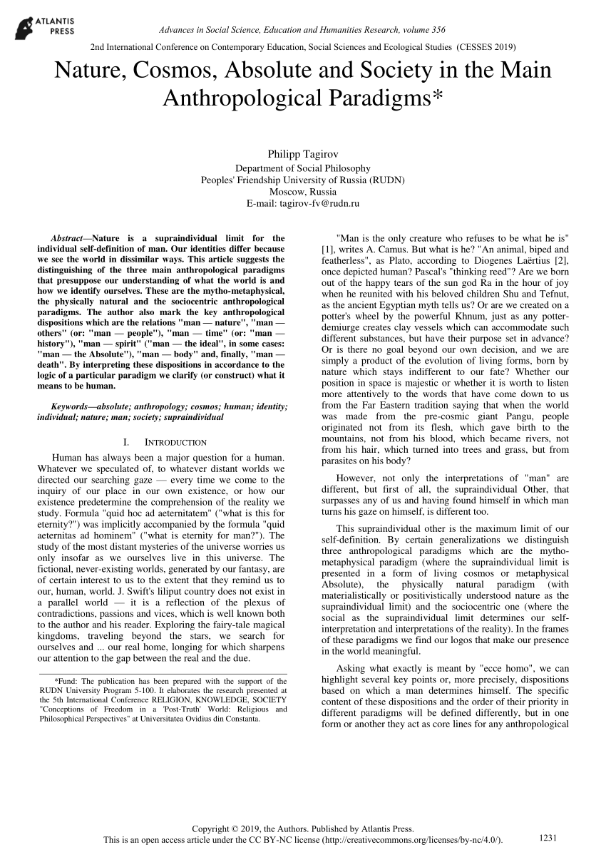 Slutning fænomen utilfredsstillende PDF) Nature, Cosmos, Absolute and Society in the Main Anthropological  Paradigms