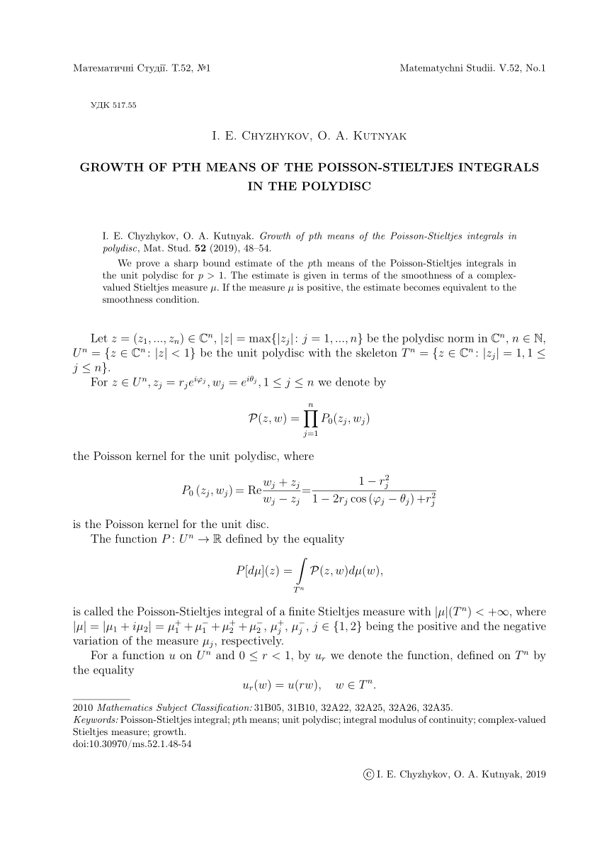 Pdf Growth Of Pth Means Of The Poisson Stieltjes Integrals In Polydisc