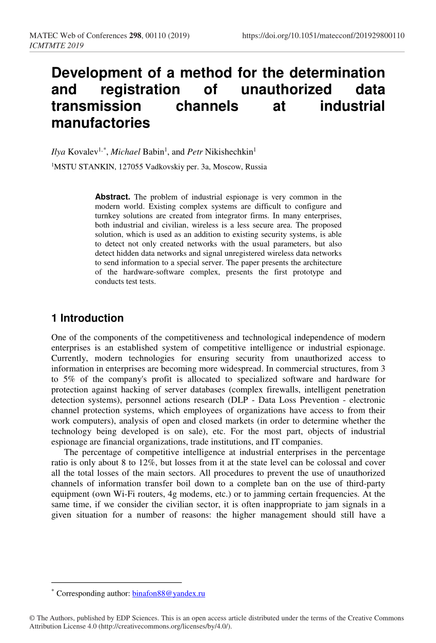 PDF) Development of a method for the determination and registration of  unauthorized data transmission channels at industrial manufactories