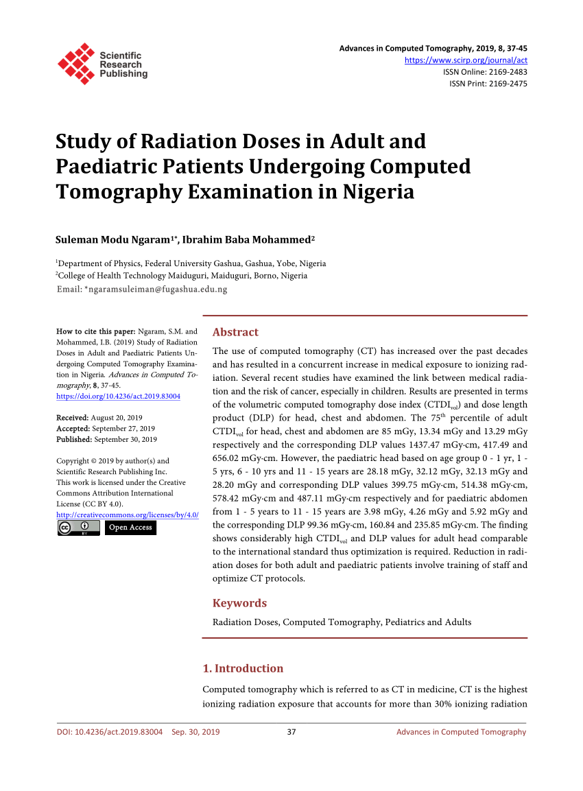 Pdf Study Of Radiation Doses In Adult And Paediatric Patients