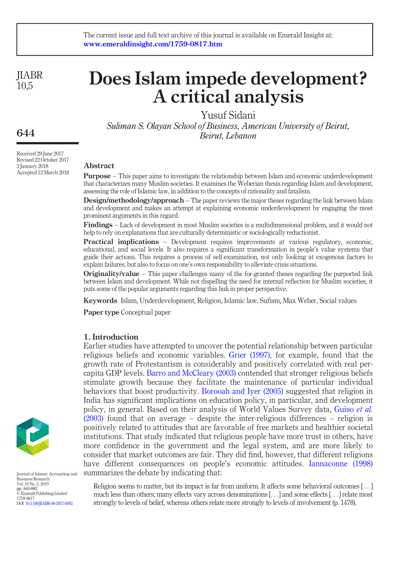 Pdf Does Islam Impede Development A Critical Analysis