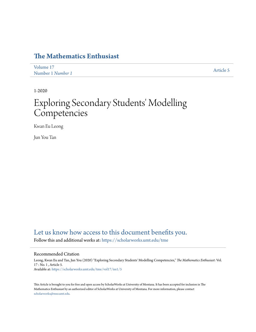 Pdf Exploring Secondary Students Modelling Competencies