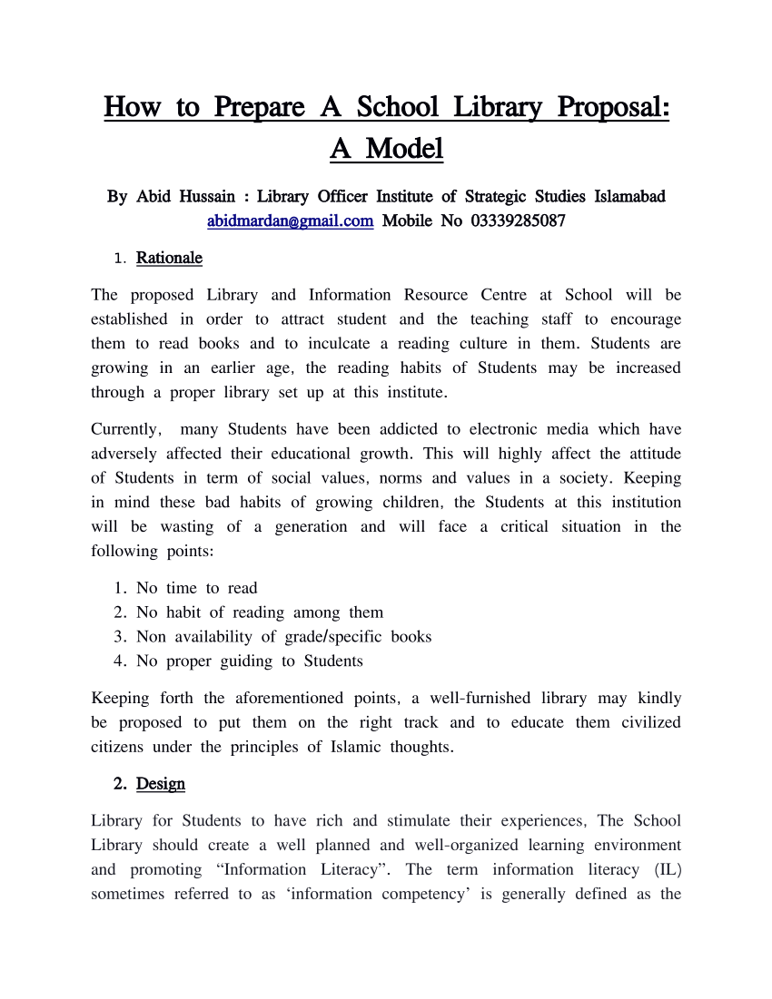 PDF) How to Prepare A School Library Proposal: A Model